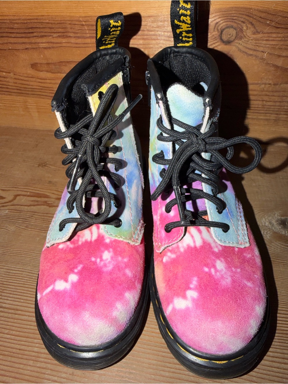 Dr. Martens TODDLER Tie-Dye Pink and Pastel Lace-Up Boots